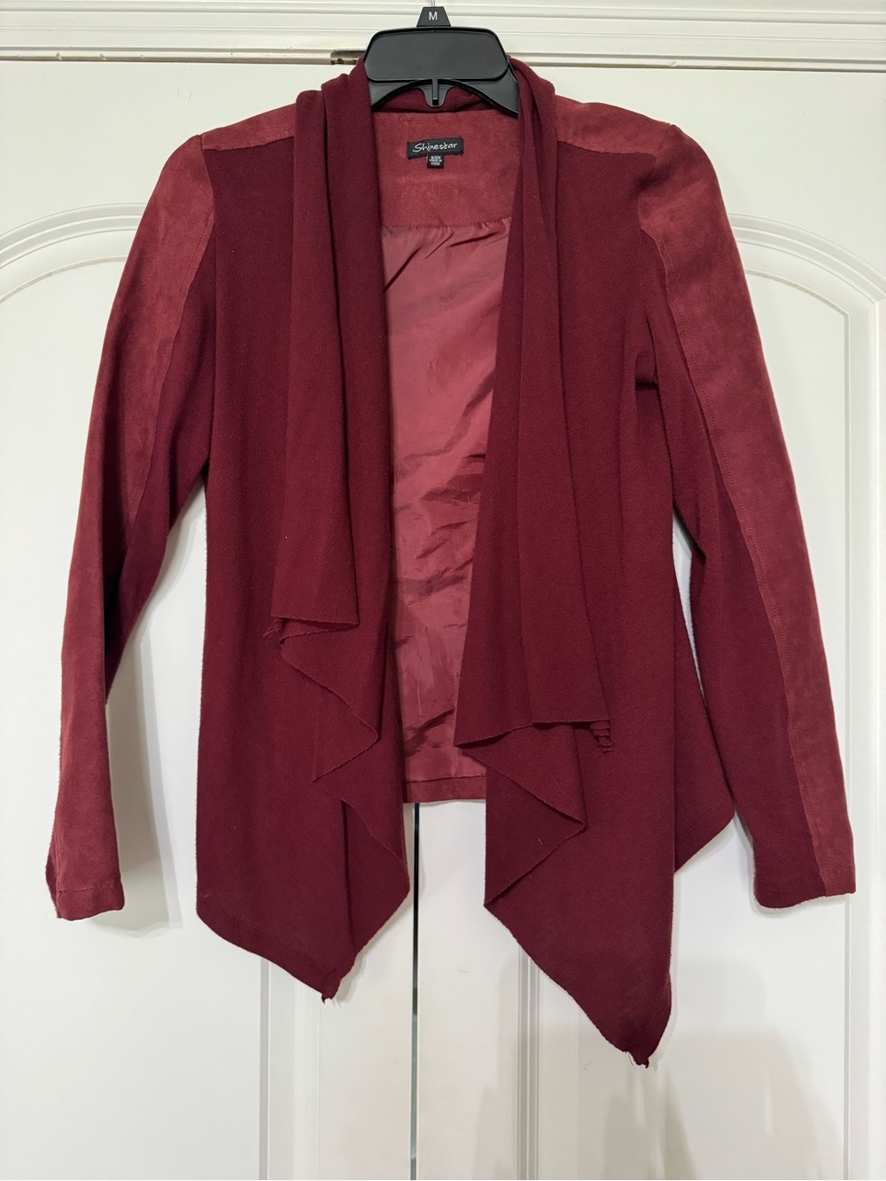Shinestar Women's Burgundy Open-Front Draped Cardigan